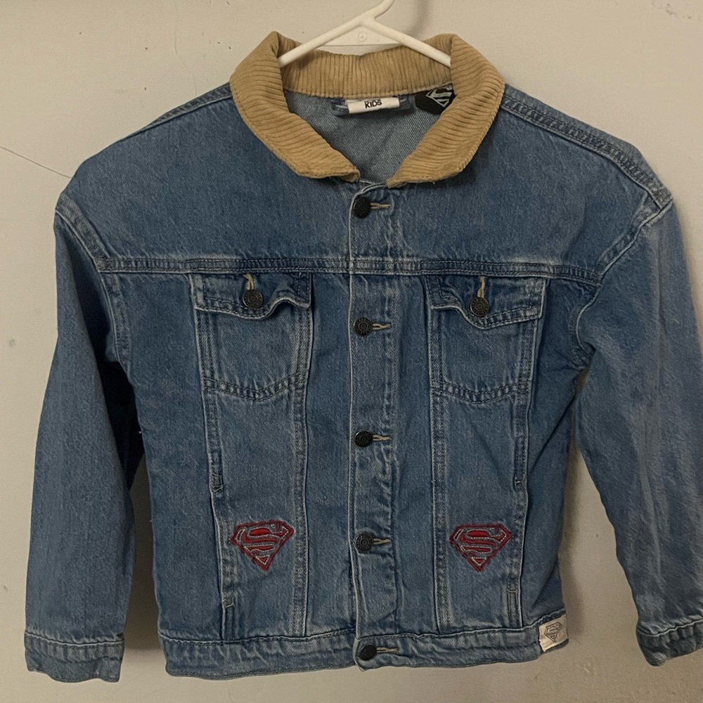 Kids Denim Jacket w/ Superman Embroidered Logos | Size 7–8